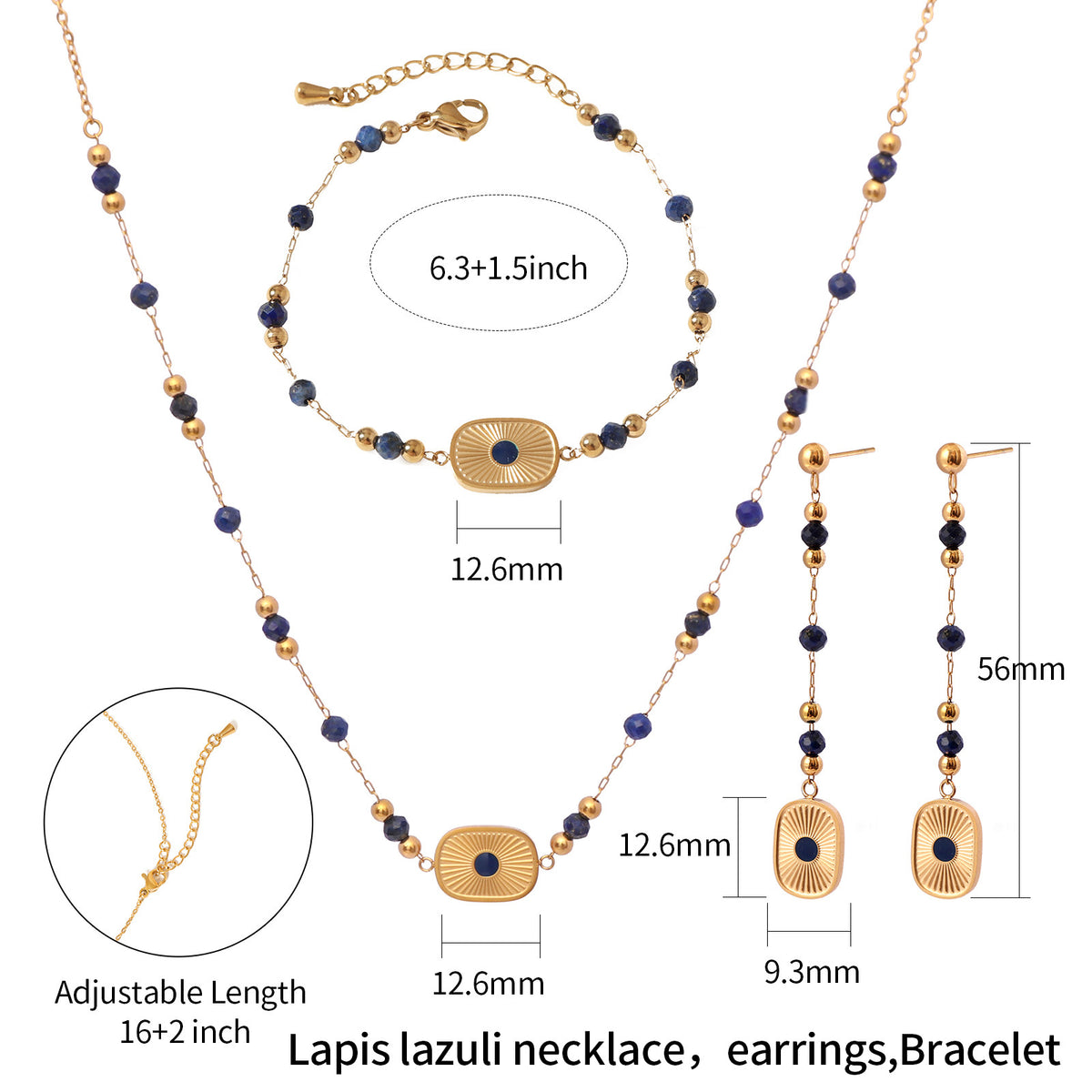 Long Blue Gemstone Beaded Drop Earrings with Gold Medallion Charms for Women