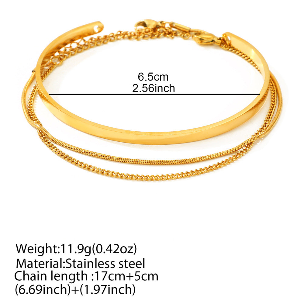 18K Gold Plated C-Shaped Adjustable Stainless Steel Bracelet With Chain