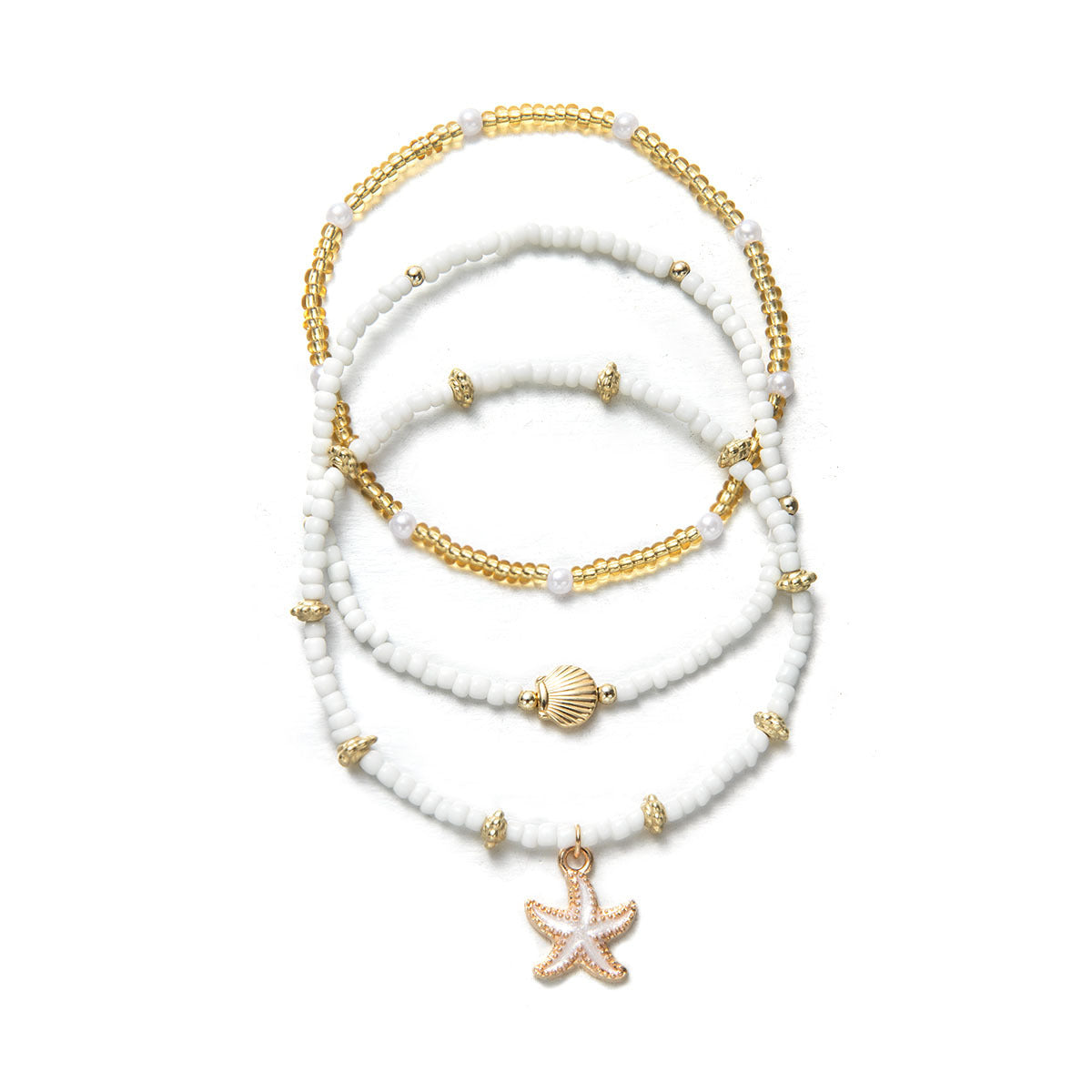 Ocean Charm Anklet Set - 3 Piece Starfish & Seashell Beach Ankle Bracelets