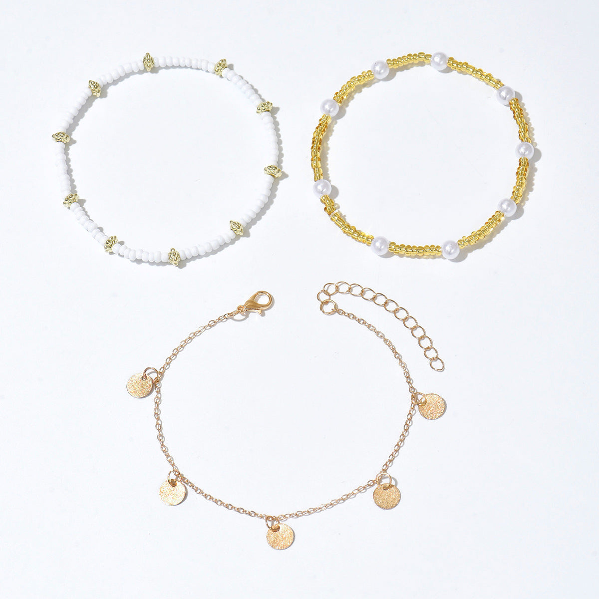 Layered Beach Anklet Set - Gold Pearl & Coin Charm Ankle Bracelets for Women