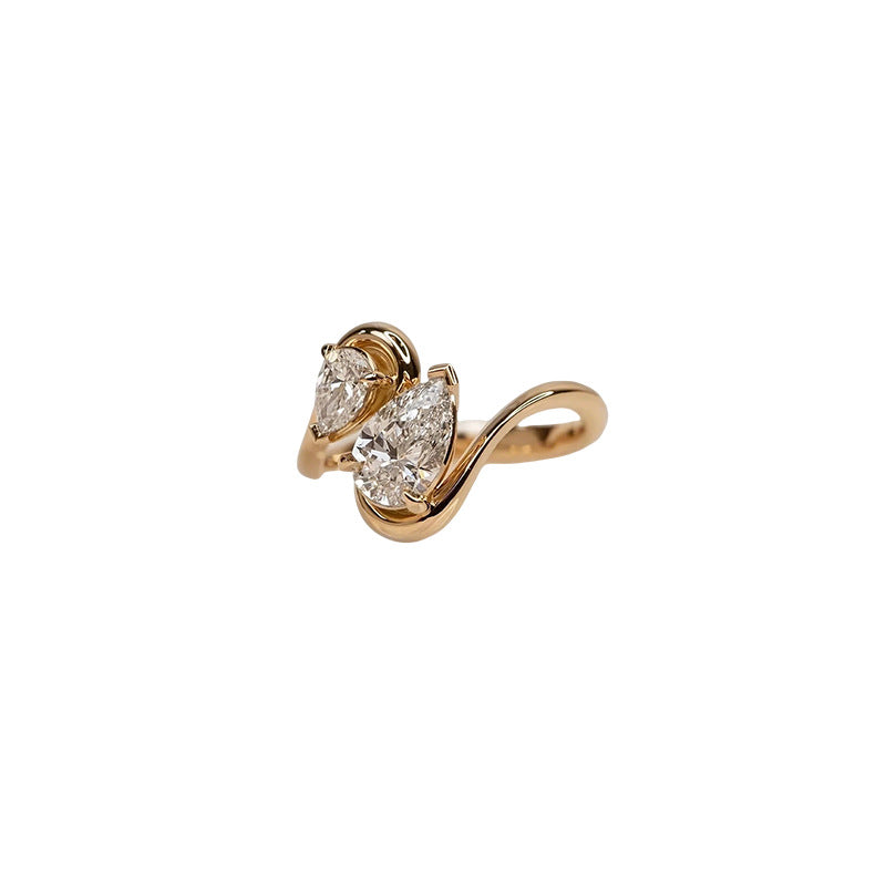 18K Gold Plated Twisted Wave Bohemian Ring with Zirconia Stones for Women