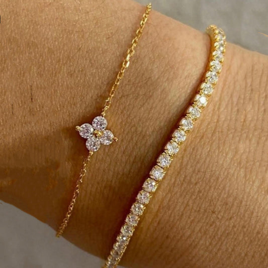 Double Layer Cubic Zirconia Flower Crystal Bracelet Set