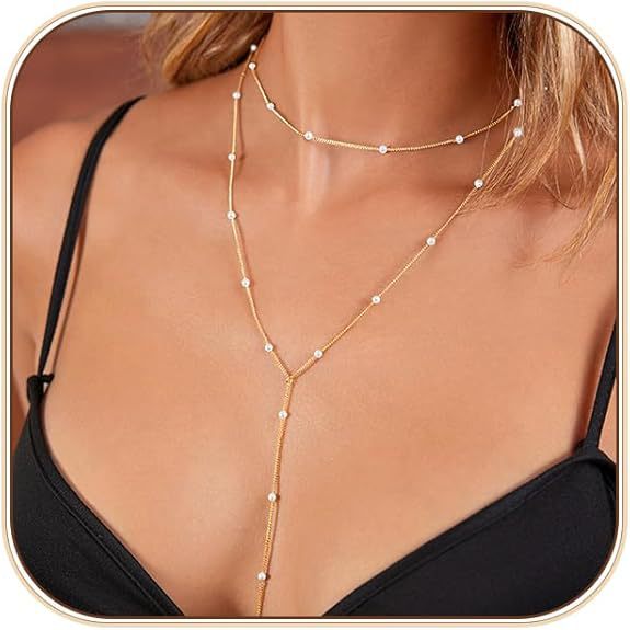 Gold Multi-Layered Y Necklace with Zircon Charms | Delicate Lariat Jewelry for Women