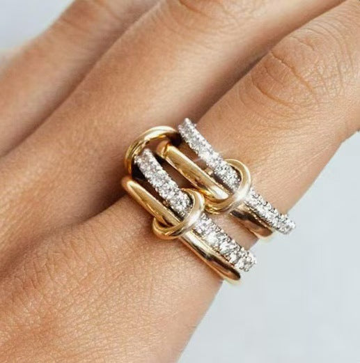 18K Gold Plated Multi-Layer Circle Ring with Zirconia Stones for Women and Men