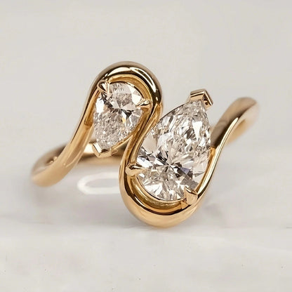 18K Gold Plated Twisted Wave Bohemian Ring with Zirconia Stones for Women