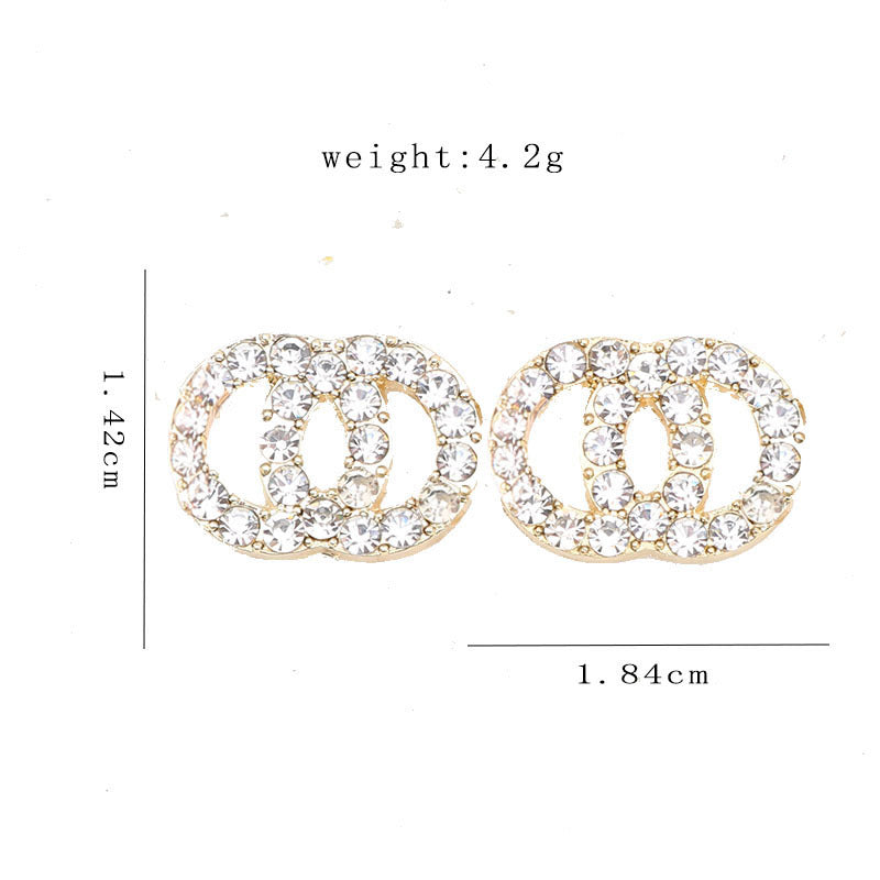 Crystal Interlocking Circle Stud Earrings Gold Plated CZ Studs