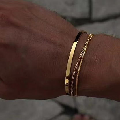 18K Gold Plated C-Shaped Adjustable Stainless Steel Bracelet With Chain
