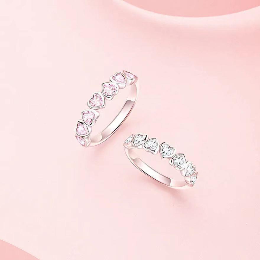 925 Sterling Silver Heart Ring-Stackable CZ Crystal Band for Women