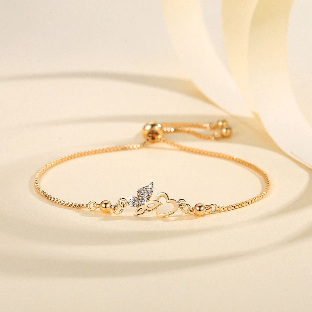 Gold Women Bracelet Sparkling Rhinestone Butterfly