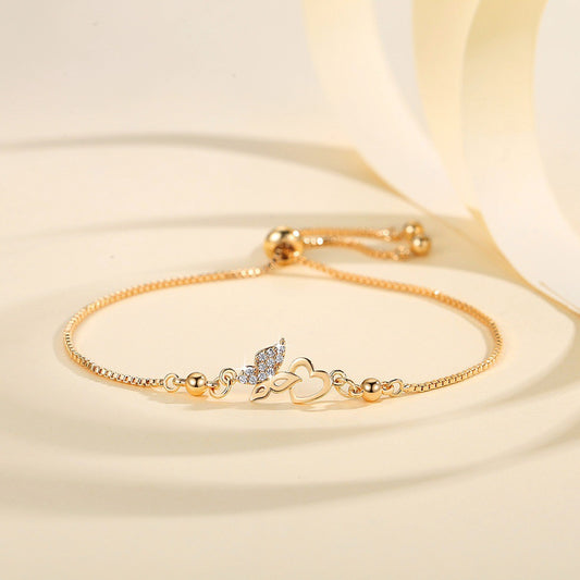Gold Women Bracelet Sparkling Rhinestone Butterfly