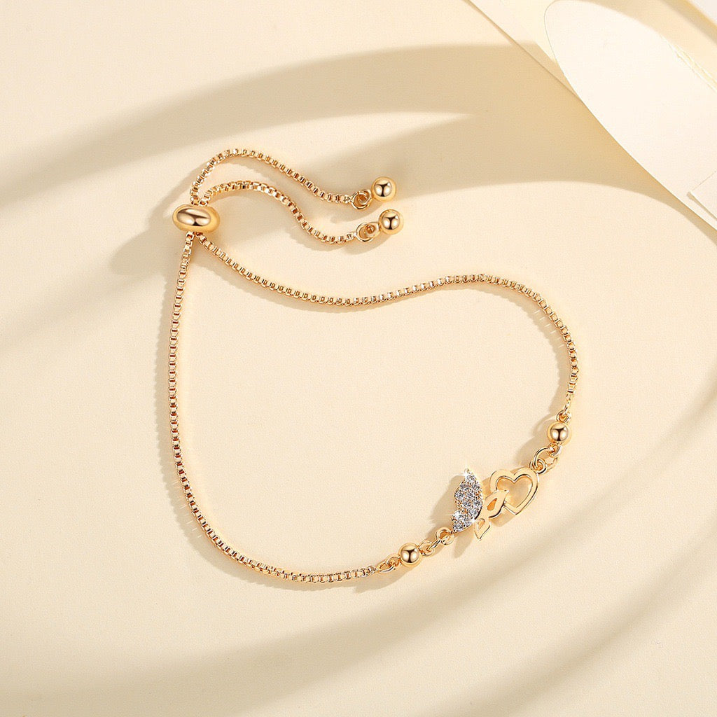 Gold Women Bracelet Sparkling Rhinestone Butterfly