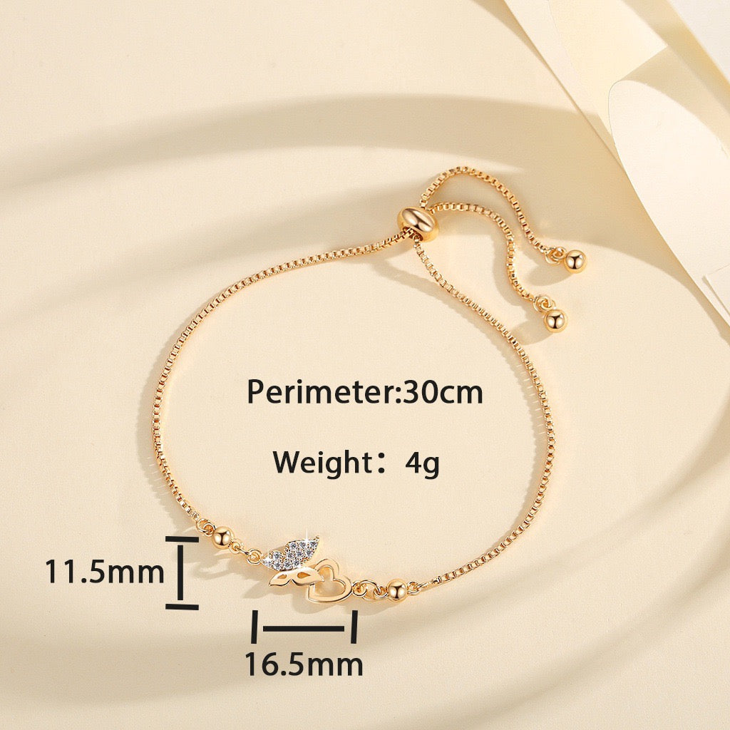 Exquisite Silver Women Bracelet with Heart & Angel Wing