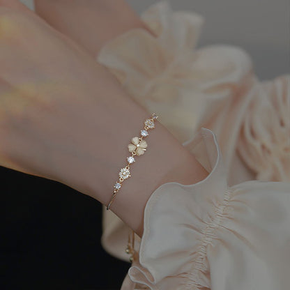 Plated Silver Women Bracelet with Clover & Zirconia