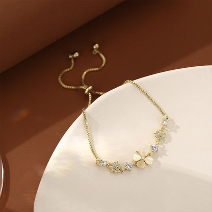 Plated Silver Women Bracelet with Clover & Zirconia
