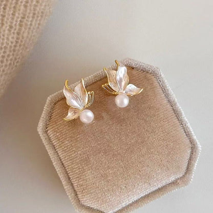 Exquisite Butterfly Pearl Stud Earrings for Women