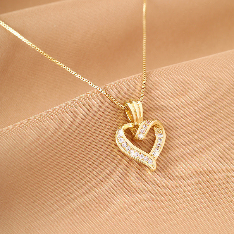 Gold Heart Pendant Necklace | Crystal Love Heart Necklace for Women | Elegant Chain Gift