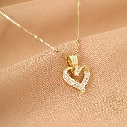 Gold Heart Pendant Necklace | Crystal Love Heart Necklace for Women | Elegant Chain Gift