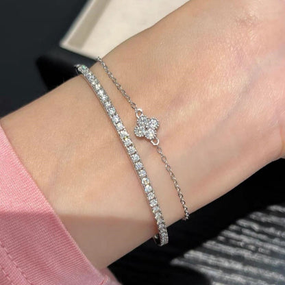 Double Layer Cubic Zirconia Flower Crystal Bracelet Set