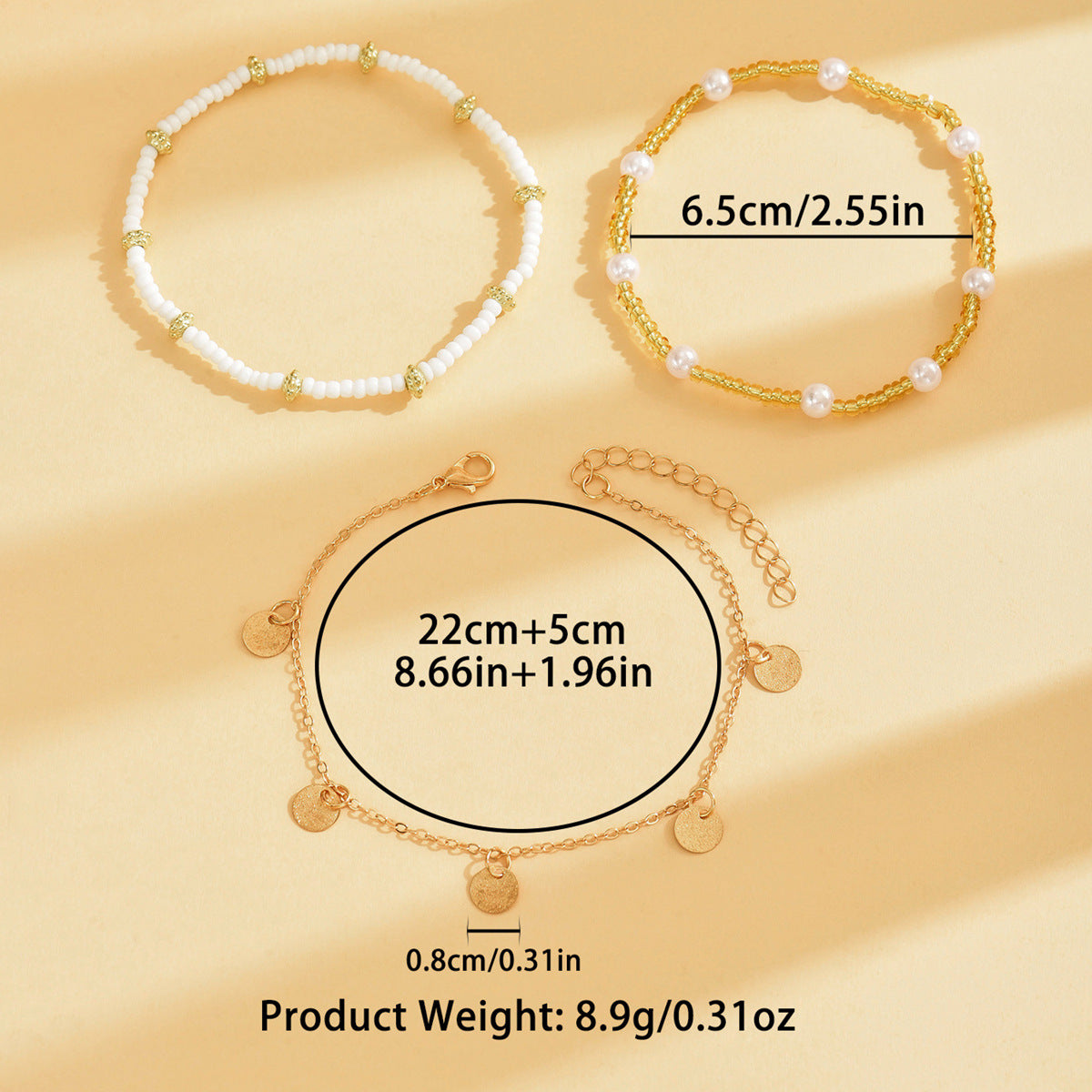 Layered Beach Anklet Set - Gold Pearl & Coin Charm Ankle Bracelets for Women