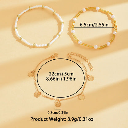 Layered Beach Anklet Set - Gold Pearl & Coin Charm Ankle Bracelets for Women