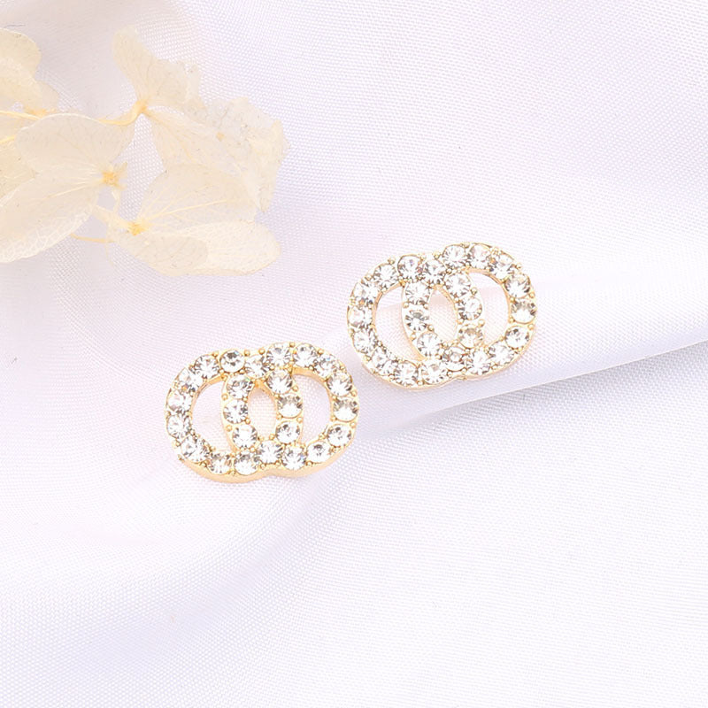 Crystal Interlocking Circle Stud Earrings Gold Plated CZ Studs