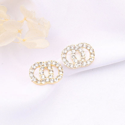 Crystal Interlocking Circle Stud Earrings Gold Plated CZ Studs