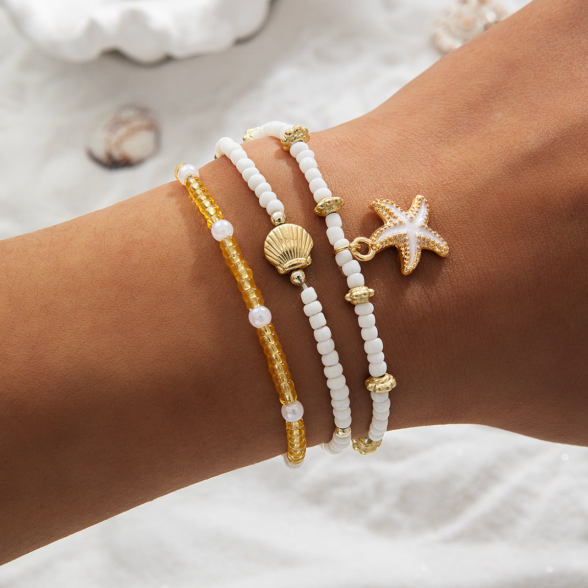 Ocean Charm Anklet Set - 3 Piece Starfish & Seashell Beach Ankle Bracelets