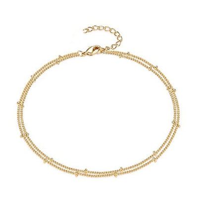 Bohemian Beach Anklet - Double Layer Gold Foot Chain, Ideal Valentine's Day Gift for Women