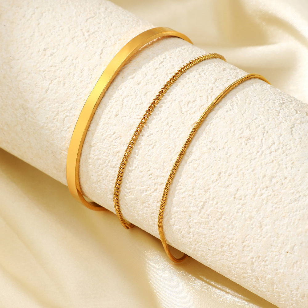 18K Gold Plated C-Shaped Adjustable Stainless Steel Bracelet With Chain