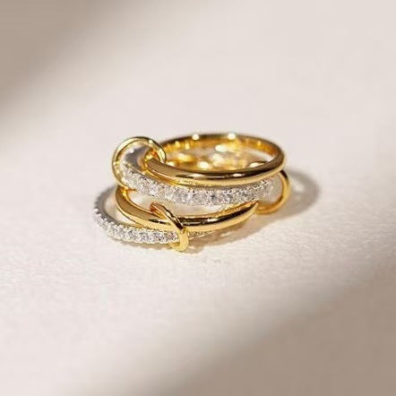 18K Gold Plated Multi-Layer Circle Ring with Zirconia Stones for Women and Men