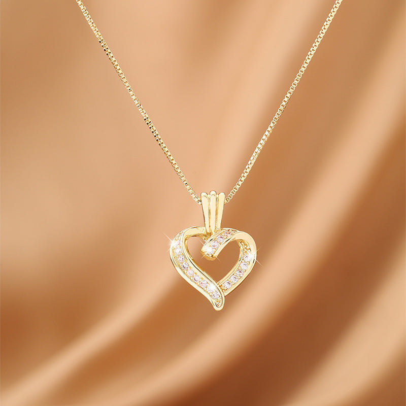 Gold Heart Pendant Necklace | Crystal Love Heart Necklace for Women | Elegant Chain Gift