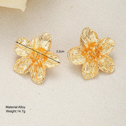 Golden Flower Stud Earrings-Stylish Metal Dopamine Statement Jewelry