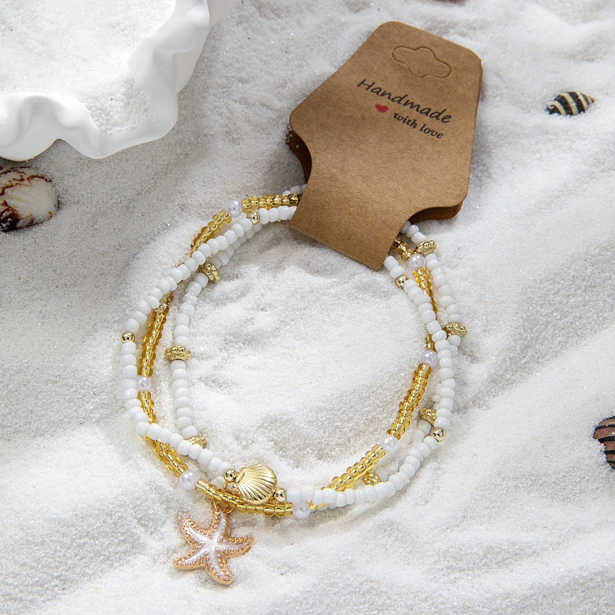 Ocean Charm Anklet Set - 3 Piece Starfish & Seashell Beach Ankle Bracelets