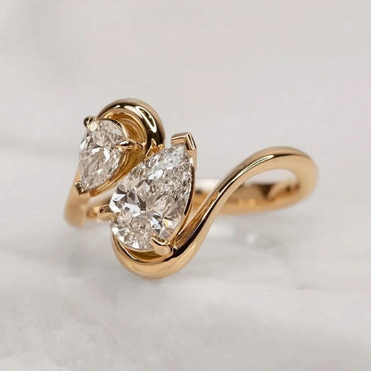 18K Gold Plated Twisted Wave Bohemian Ring with Zirconia Stones for Women