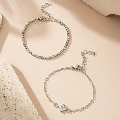 Double Layer Cubic Zirconia Flower Crystal Bracelet Set