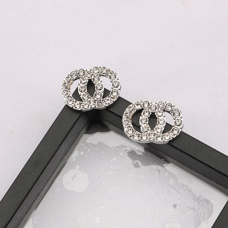 Crystal Interlocking Circle Stud Earrings Gold Plated CZ Studs