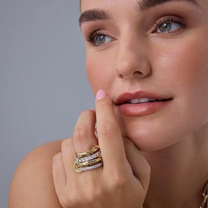 18K Gold Plated Multi-Layer Circle Ring with Zirconia Stones for Women and Men