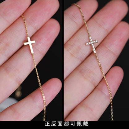 14K Gold Plated Sterling Silver Chain Dainty Cross Bracelet with CZ Diamonds