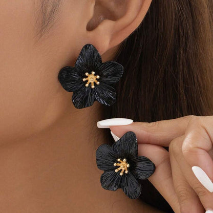 Golden Flower Stud Earrings-Stylish Metal Dopamine Statement Jewelry