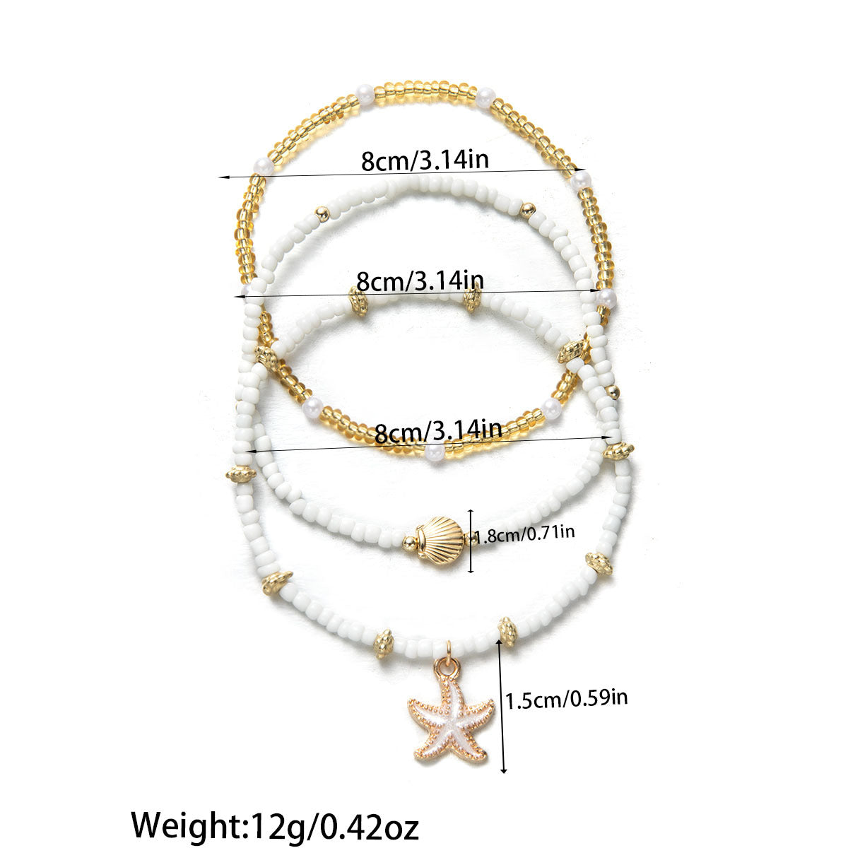 Ocean Charm Anklet Set - 3 Piece Starfish & Seashell Beach Ankle Bracelets