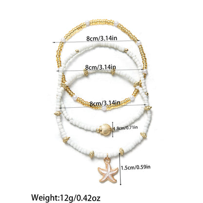 Ocean Charm Anklet Set - 3 Piece Starfish & Seashell Beach Ankle Bracelets