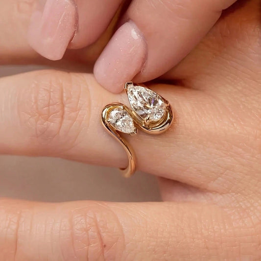 18K Gold Plated Twisted Wave Bohemian Ring with Zirconia Stones for Women