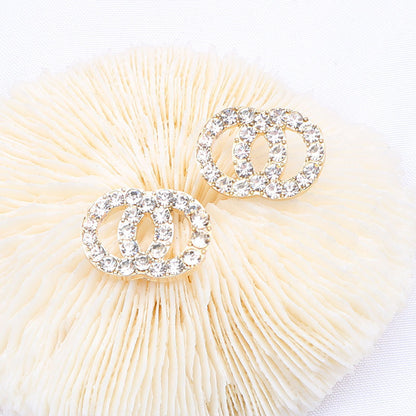 Crystal Interlocking Circle Stud Earrings Gold Plated CZ Studs
