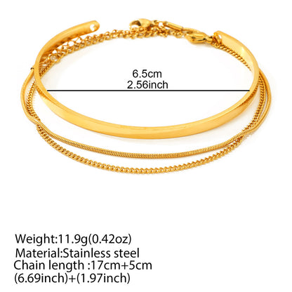 18K Gold Plated C-Shaped Adjustable Stainless Steel Bracelet With Chain
