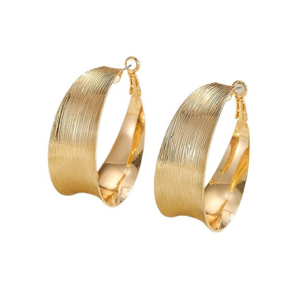Wide Textured Gold Hoop Earrings - Brushed Finish Twisted Ribbon Style