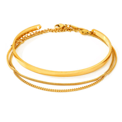 18K Gold Plated C-Shaped Adjustable Stainless Steel Bracelet With Chain