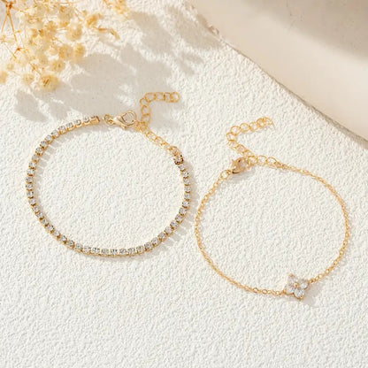 Double Layer Cubic Zirconia Flower Crystal Bracelet Set