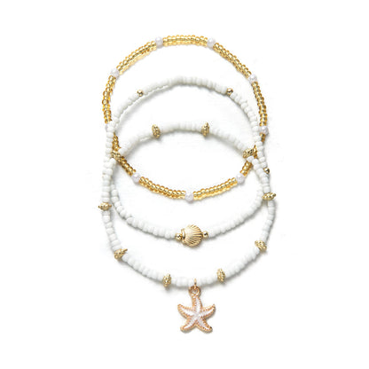 Ocean Charm Anklet Set - 3 Piece Starfish & Seashell Beach Ankle Bracelets