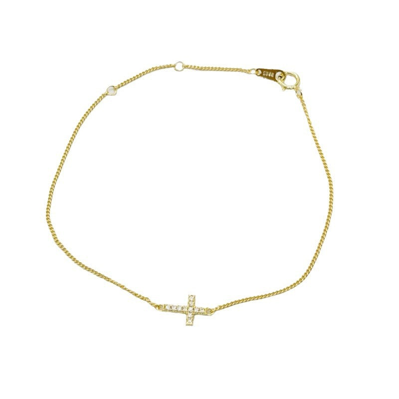 14K Gold Plated Sterling Silver Chain Dainty Cross Bracelet with CZ Diamonds