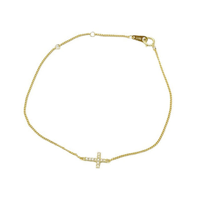 14K Gold Plated Sterling Silver Chain Dainty Cross Bracelet with CZ Diamonds